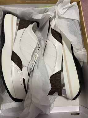 Michael Kors White and Brown Men's Fashion Sneakers
